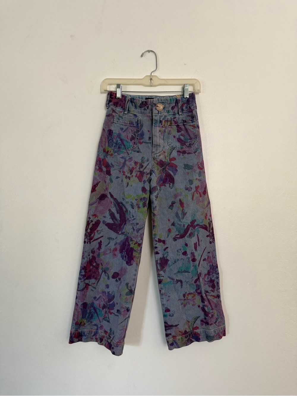 Anthropologie Floral-Print Wide-Leg Jeans in Purple and Teal